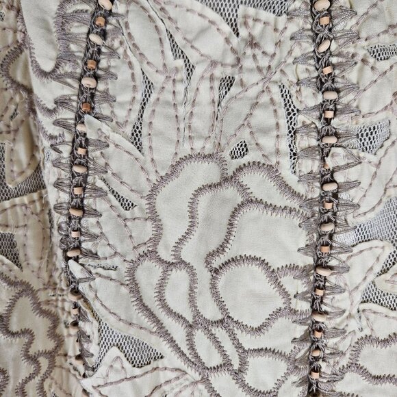 Lafayette 148 Beige Floral Embroidered Beaded Skirt Size 2 A-Line Bohemian Retro - Picture 4 of 9
